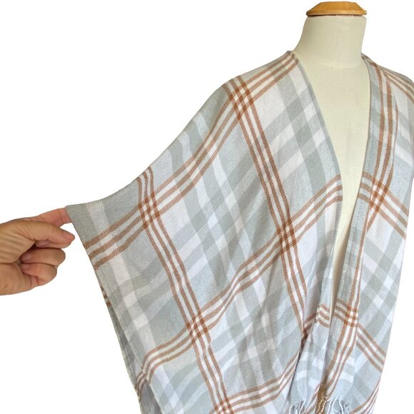 Three Dots Cashmere Wool Blend Plaid Shawl Wrap Parisian Old Money Cottage-OS - Picture 3 of 13